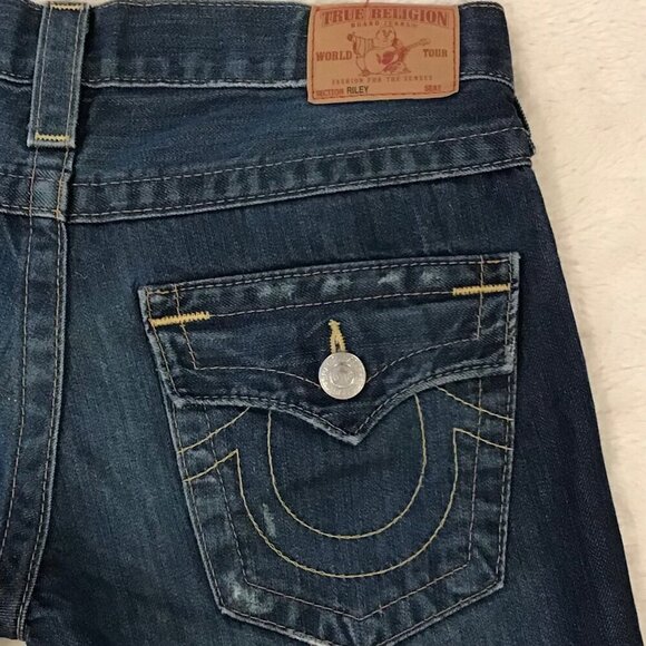 True Religion 24 (0) Riley Women’s Denim Bermuda Jeans Shorts Cutoffs Low Rise - Picture 6 of 10